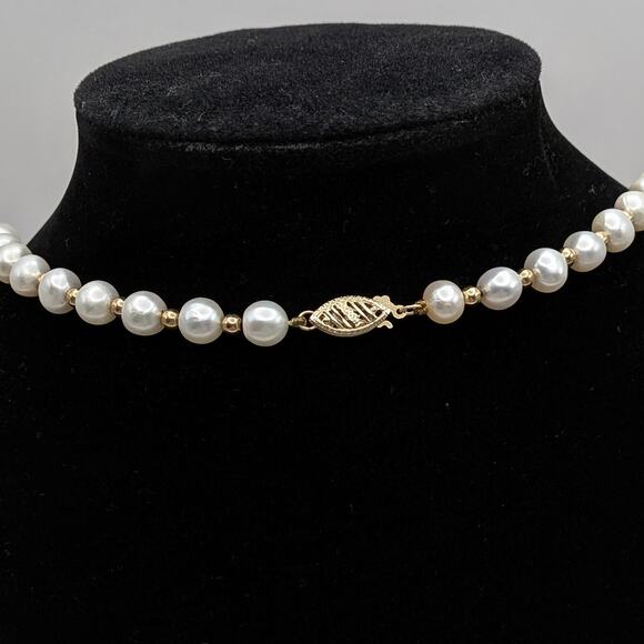 14k Yellow Gold Spacers and Clasp Freshwater Pearl Beaded Necklace 18.5in 19.61g - Picture 4 of 8